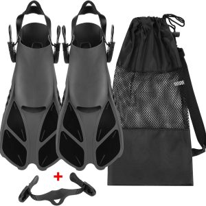 Snorkel Fins, Travel Size Adjustable Strap Diving Flippers with Mesh Bag and Extra Buckle Connector for Men Women Snorkeling Diving Swimming