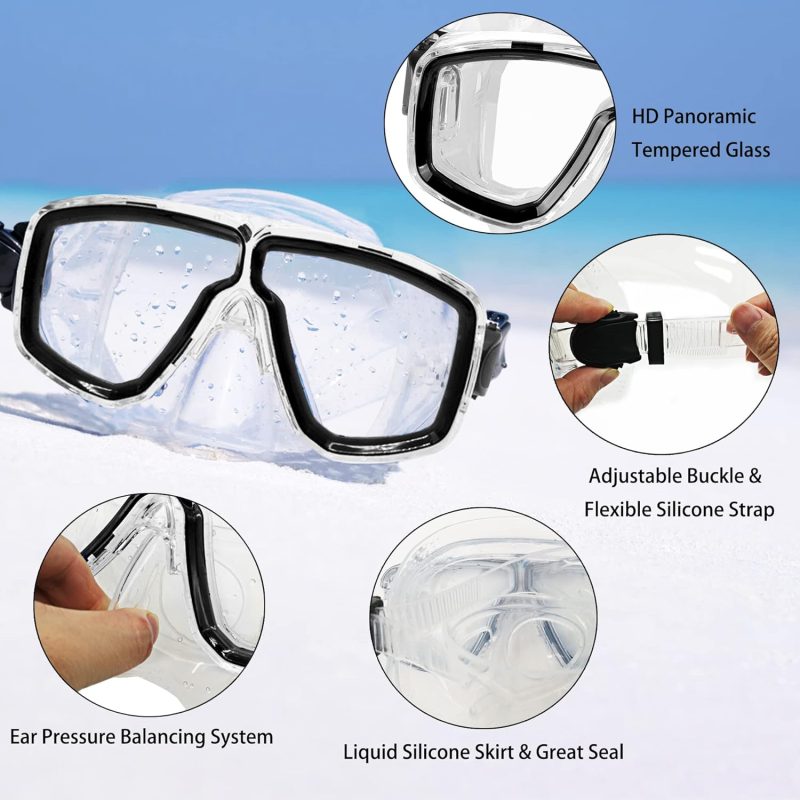 2022 Version Adults Mask Fins Snorkel Set, Snorkeling Gear for Adult with Fins, Snorkel Sets with Flippers, Adult Anti Leak Scuba Gear with Adjustable Fins Diving Mask Full Dry Top Snorkel with Bag