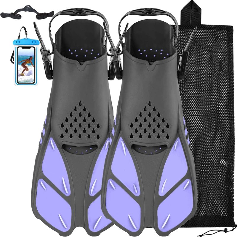 Swim Fins Snorkel Fins Snorkeling Gear Flippers for Swimming Short Diving Fins Travel Size with Mesh Bag Extra Fin Strap Open Heel Adjustable