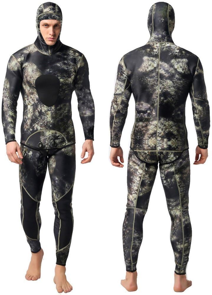 Camo Spearfishing Wetsuits Men 3mm /1.5mm Neoprene 2-Pieces Hooded Super Stretch Diving Suit