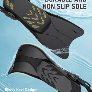 Snorkel Fins Adjustable Open Heel Fins,Dive Fins Light and Strong Thrust,Anti Slip Design Swim Fins,Travel Size Short Snorkeling Flippers,Swim Flippers for Adult Women Men.