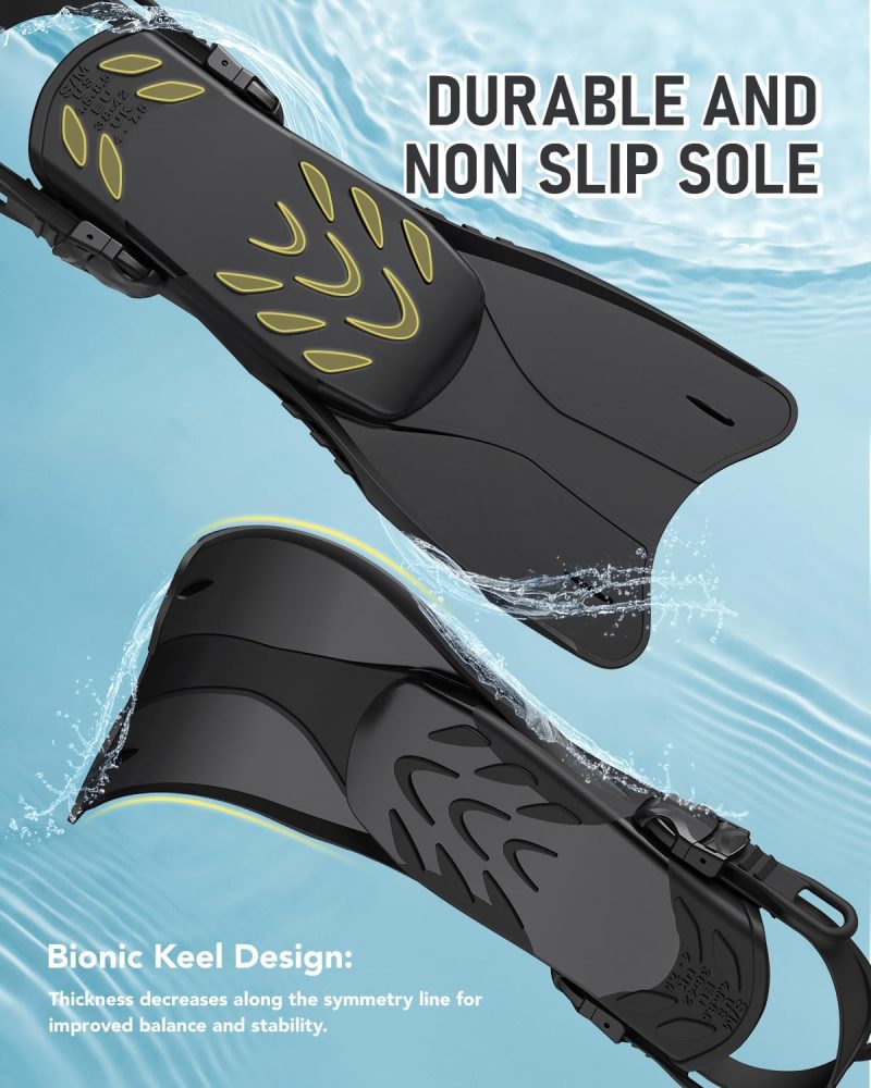 Snorkel Fins Adjustable Open Heel Fins,Dive Fins Light and Strong Thrust,Anti Slip Design Swim Fins,Travel Size Short Snorkeling Flippers,Swim Flippers for Adult Women Men.