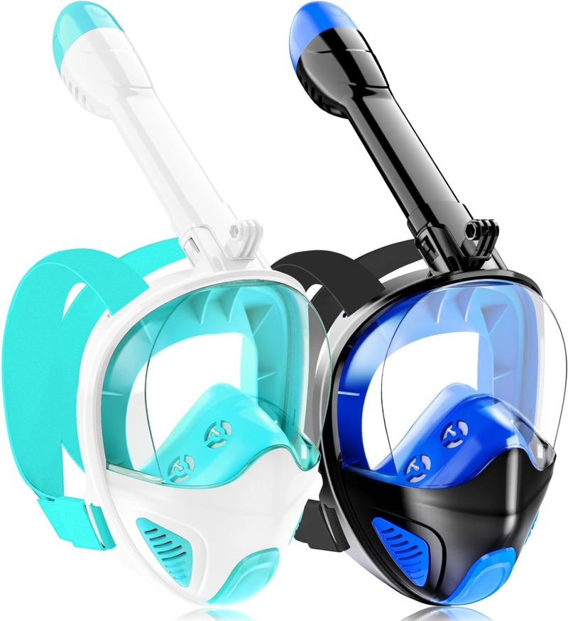 Full Face Snorkel Mask for Adults Teen, Snorkeling Gear with Detachable Camera Mount,Panoramic 180° View, Anti-Fog Anti-Leak Snorkling Set for Man and Women