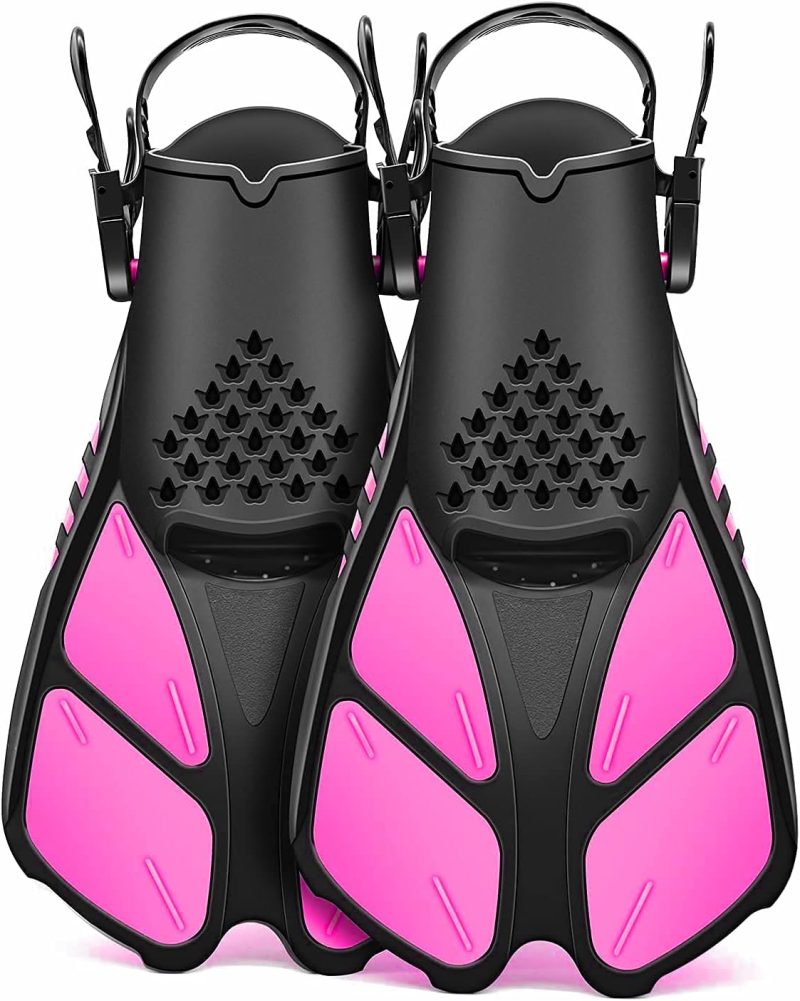 Swim Fins Open Heel, Adjustable and Light Diving Fins with Good Thrust, Travel Size Short Flippers for Snorkeling Swimming （Unisex）