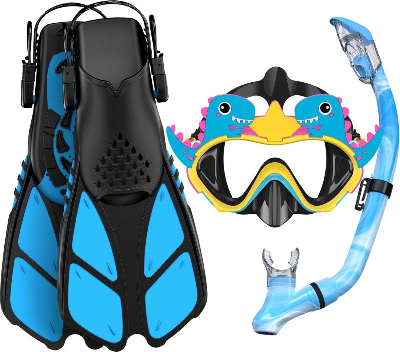 Kids Snorkel Mask Fins Set for 3-8 Years Old Boys Girls Youth Junior with Carrying Bag for Snorkeling Swimming Freediving