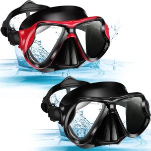 2 Pack Swim Mask for Adult Swimming Snorkel Goggles with Nose Cover Anti Fog Clear View Tempered Glass for Diving Swimming