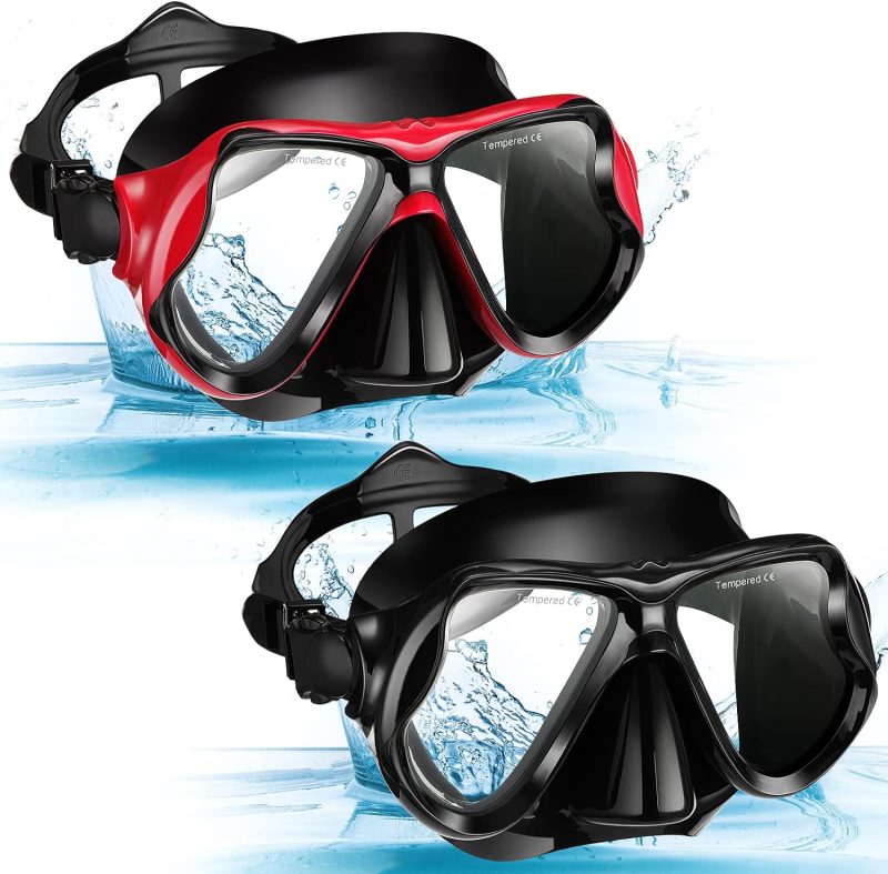 2 Pack Swim Mask for Adult Swimming Snorkel Goggles with Nose Cover Anti Fog Clear View Tempered Glass for Diving Swimming