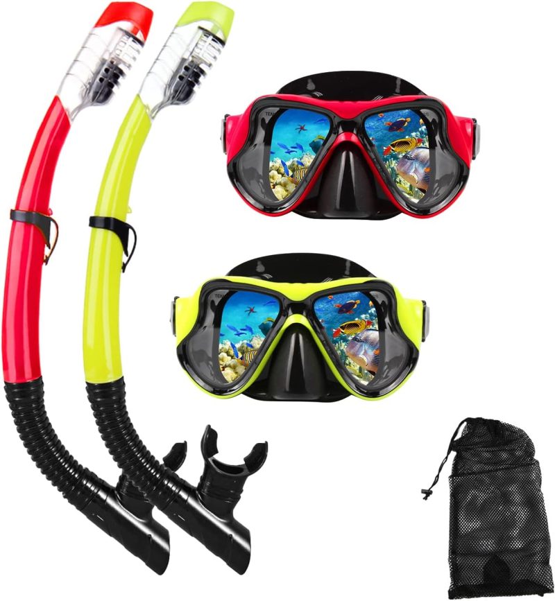 Snorkeling Gear for Adults Snorkel mask Set Scuba Diving mask Dry Snorkel Swimming Glasses Swim Dive mask Nose Cover Youth Free Diving