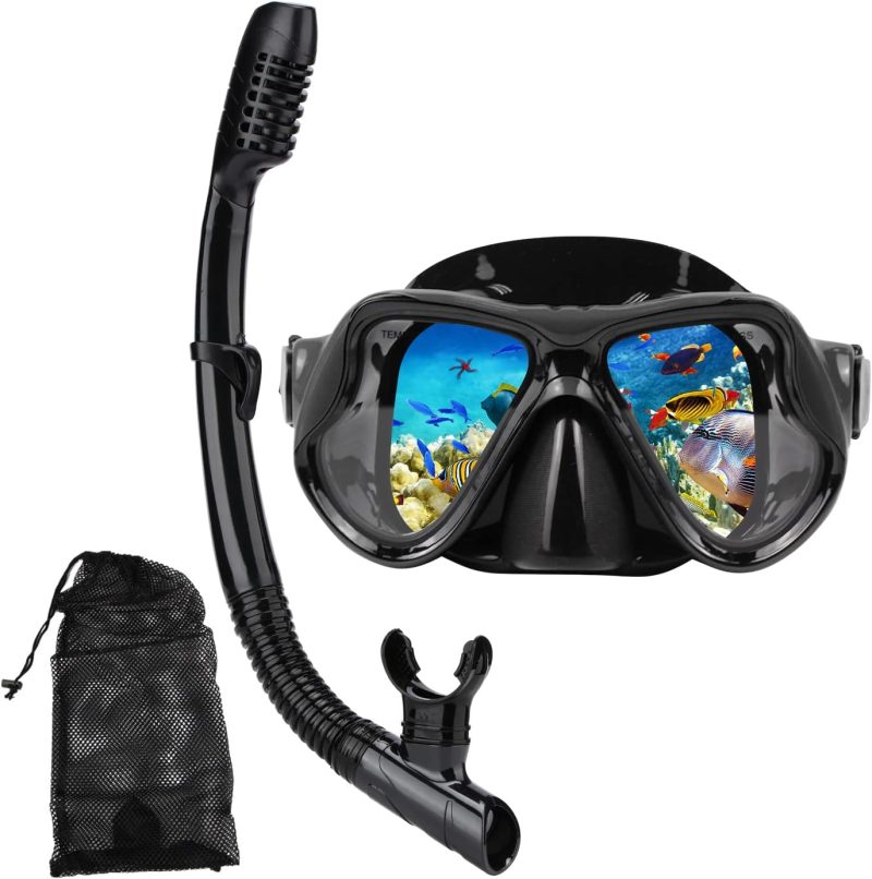 Snorkeling Gear for Adults Snorkel mask Set Scuba Diving mask Dry Snorkel Swimming Glasses Swim Dive mask Nose Cover Youth Free Diving