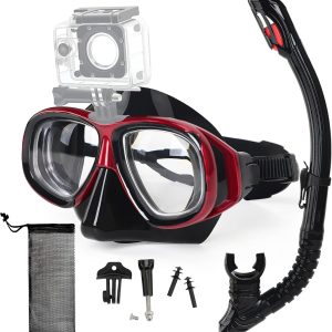 Nearsighted Snorkeling Gear for Adults Youth, Professional Full Dry Top Silicone Snorkel Set, Anti-Fog Scuba Diving Mask with Adjustable Strap