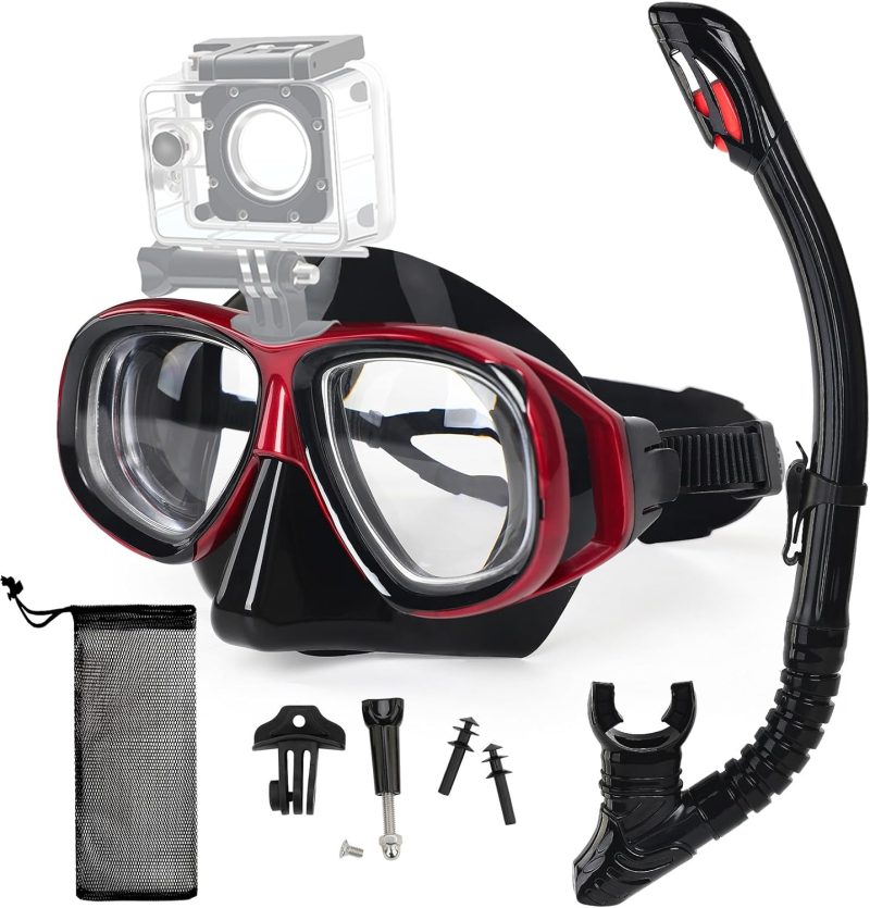 Nearsighted Snorkeling Gear for Adults Youth, Professional Full Dry Top Silicone Snorkel Set, Anti-Fog Scuba Diving Mask with Adjustable Strap