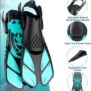Snorkel Fins, Adjustable Buckles Open Heel Swim Flippers, Snorkeling Gear Flippers, Travel Size Short Swim Fins for Snorkeling Diving Swimming Adult Men Womens