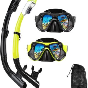 Snorkeling Gear for Adults Snorkel mask Set Scuba Diving mask Dry Snorkel Swimming Glasses Swim Dive mask Nose Cover Youth Free Diving