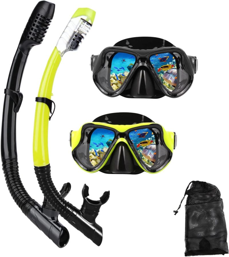 Snorkeling Gear for Adults Snorkel mask Set Scuba Diving mask Dry Snorkel Swimming Glasses Swim Dive mask Nose Cover Youth Free Diving