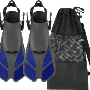 Snorkel Fins, Travel Size Adjustable Strap Diving Flippers with Mesh Bag and Extra Buckle Connector for Men Women Snorkeling Diving Swimming