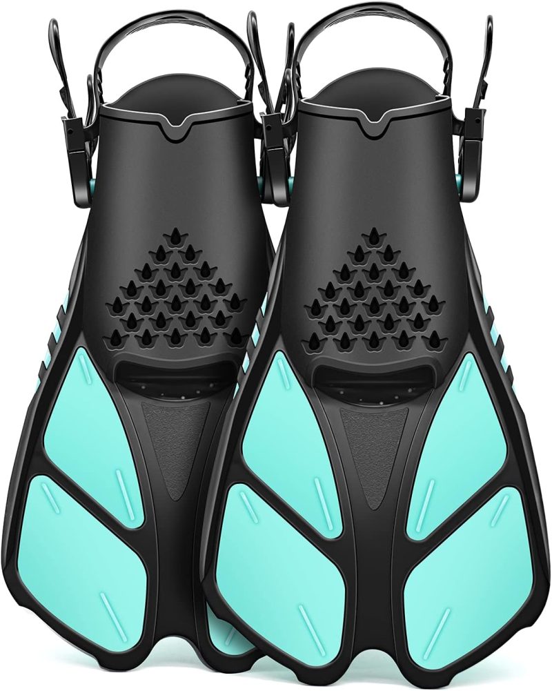 Swim Fins Open Heel, Adjustable and Light Diving Fins with Good Thrust, Travel Size Short Flippers for Snorkeling Swimming （Unisex）