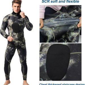 Camo Spearfishing Wetsuits Men 3mm /1.5mm Neoprene 2-Pieces Hooded Super Stretch Diving Suit
