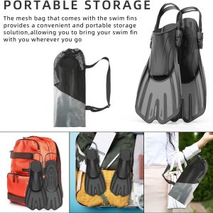 Swim Fins, Snorkel Fins with Adjustable Open Heel for Snorkeling, Diving, Swimming, Travel Size Snorkel Fins for Adult Men Women