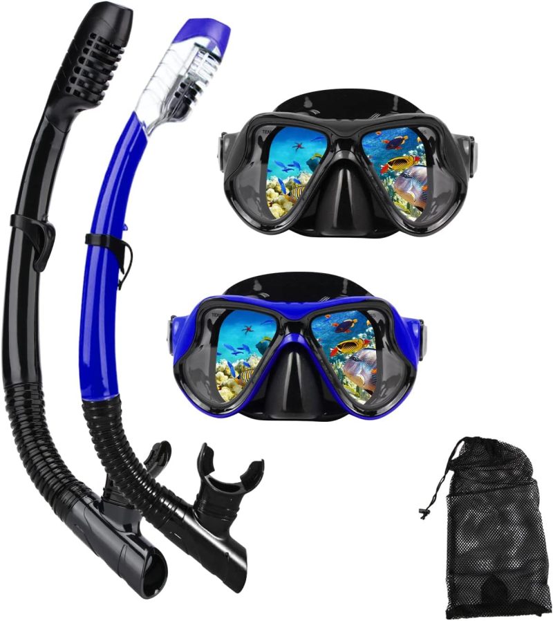Snorkeling Gear for Adults Snorkel mask Set Scuba Diving mask Dry Snorkel Swimming Glasses Swim Dive mask Nose Cover Youth Free Diving