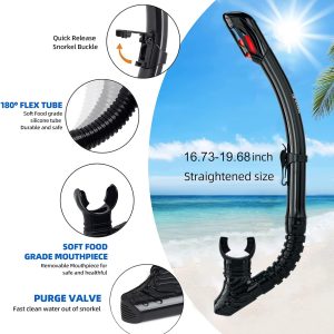 Nearsighted Snorkeling Gear for Adults Youth, Professional Full Dry Top Silicone Snorkel Set, Anti-Fog Scuba Diving Mask with Adjustable Strap