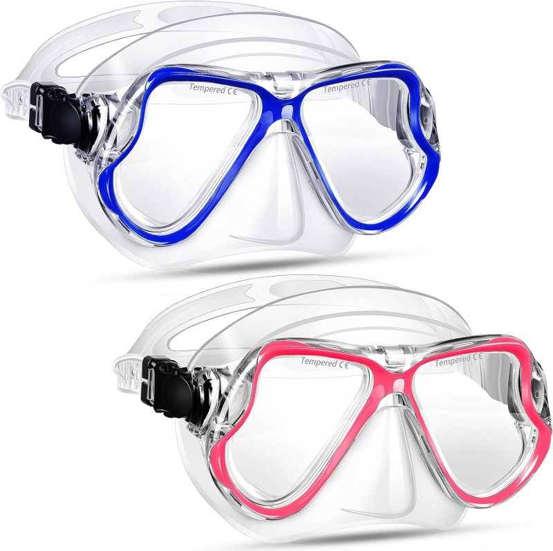 2 Pack Swim Mask for Adult Swimming Snorkel Goggles with Nose Cover Anti Fog Clear View Tempered Glass for Diving Swimming