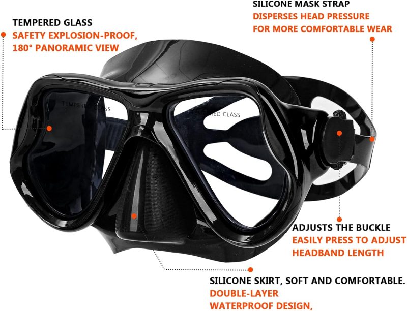 Snorkeling Gear for Adults Snorkel mask Set Scuba Diving mask Dry Snorkel Swimming Glasses Swim Dive mask Nose Cover Youth Free Diving