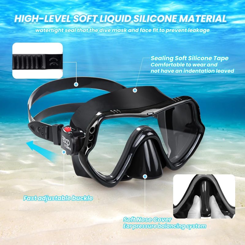 Snorkel Diving Mask, Professional Snorkeling Mask Gear, Ultra Clear Lens with Wide View Tempered Glass Goggles,Anti Leakage Scuba Mask, Silicone Swimming Goggles Mask for Adults, 3 Color