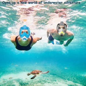 Snorkel Mask,180°View Snorkelling Gear with Panoramic Full Face Design-Sports Camera Compatible Diving Mask with Anti-Fog and Anti-Leak Technology for Adults and Kids
