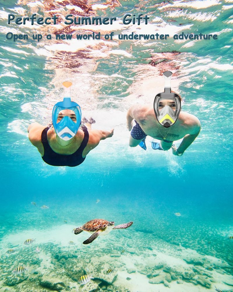 Snorkel Mask,180°View Snorkelling Gear with Panoramic Full Face Design-Sports Camera Compatible Diving Mask with Anti-Fog and Anti-Leak Technology for Adults and Kids