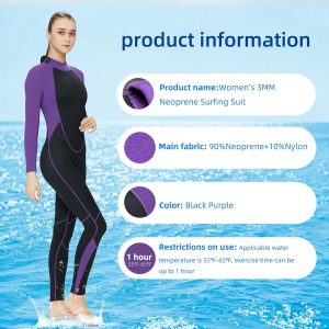 Full Body Wetsuit Men and Women 3mm Neoprene Keep Warm Back Zipper for Diving Surfing Snorkeling Kayaking Water Sports