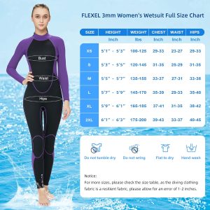 Full Body Wetsuit Men and Women 3mm Neoprene Keep Warm Back Zipper for Diving Surfing Snorkeling Kayaking Water Sports