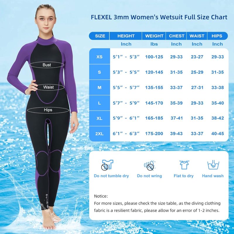 Full Body Wetsuit Men and Women 3mm Neoprene Keep Warm Back Zipper for Diving Surfing Snorkeling Kayaking Water Sports