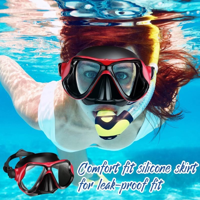 2 Pack Swim Mask for Adult Swimming Snorkel Goggles with Nose Cover Anti Fog Clear View Tempered Glass for Diving Swimming