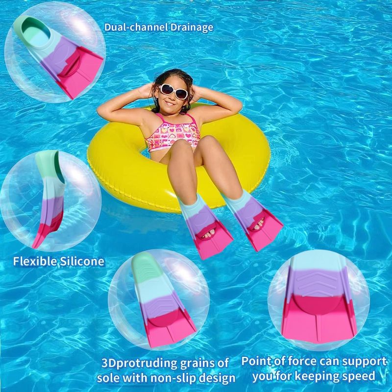 Kids Swim Fins,Short Fins Swimming Flippers for Lap Swimming and Training for Child,Girls,Boys