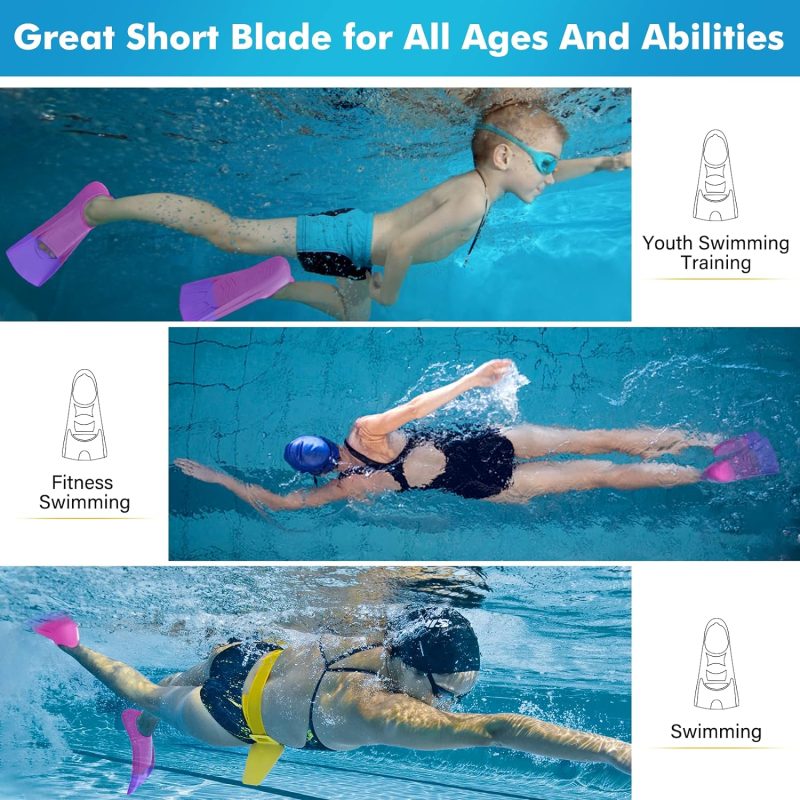 Swim Fins, Kids Swim Training Fins for Lap Swimming, Travel Size Flippers with Mesh Bag, Silicone Swimming Fins for Kids Teens Adults Women Men