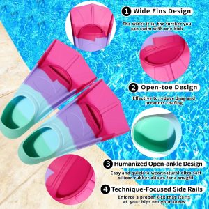 Kids Swim Fins,Short Fins Swimming Flippers for Lap Swimming and Training for Child,Girls,Boys