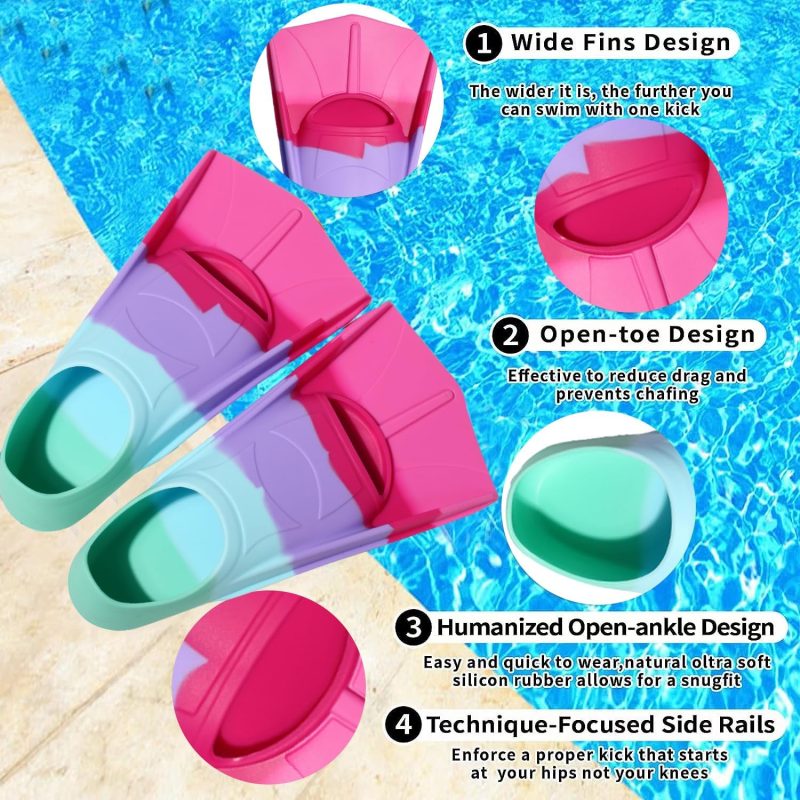 Kids Swim Fins,Short Fins Swimming Flippers for Lap Swimming and Training for Child,Girls,Boys