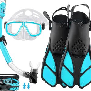 2022 Version Adults Mask Fins Snorkel Set, Snorkeling Gear for Adult with Fins, Snorkel Sets with Flippers, Adult Anti Leak Scuba Gear with Adjustable Fins Diving Mask Full Dry Top Snorkel with Bag