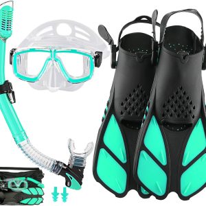 2022 Version Adults Mask Fins Snorkel Set, Snorkeling Gear for Adult with Fins, Snorkel Sets with Flippers, Adult Anti Leak Scuba Gear with Adjustable Fins Diving Mask Full Dry Top Snorkel with Bag