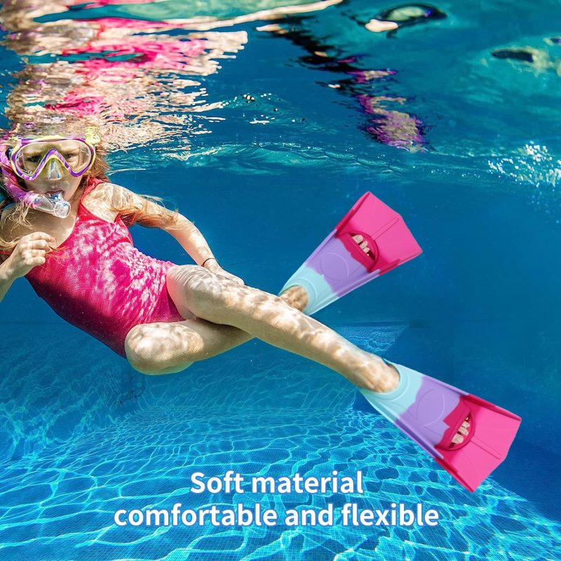 Kids Swim Fins,Short Fins Swimming Flippers for Lap Swimming and Training for Child,Girls,Boys