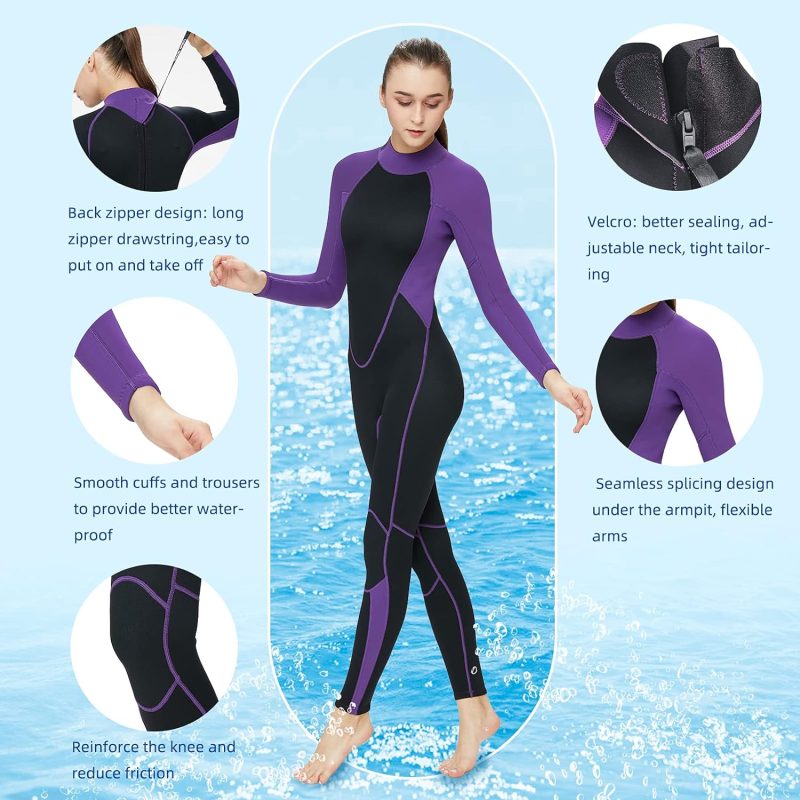 Full Body Wetsuit Men and Women 3mm Neoprene Keep Warm Back Zipper for Diving Surfing Snorkeling Kayaking Water Sports