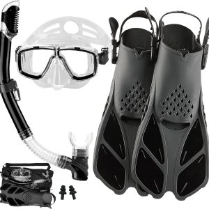 2022 Version Adults Mask Fins Snorkel Set, Snorkeling Gear for Adult with Fins, Snorkel Sets with Flippers, Adult Anti Leak Scuba Gear with Adjustable Fins Diving Mask Full Dry Top Snorkel with Bag