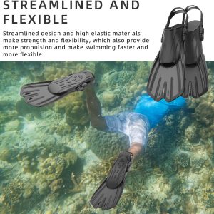 Swim Fins, Snorkel Fins with Adjustable Open Heel for Snorkeling, Diving, Swimming, Travel Size Snorkel Fins for Adult Men Women