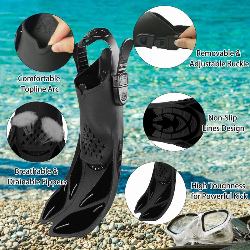 2022 Version Adults Mask Fins Snorkel Set, Snorkeling Gear for Adult with Fins, Snorkel Sets with Flippers, Adult Anti Leak Scuba Gear with Adjustable Fins Diving Mask Full Dry Top Snorkel with Bag