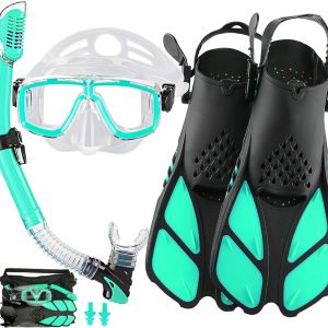2022 Version Adults Mask Fins Snorkel Set, Snorkeling Gear for Adult with Fins, Snorkel Sets with Flippers, Adult Anti Leak Scuba Gear with Adjustable Fins Diving Mask Full Dry Top Snorkel with Bag