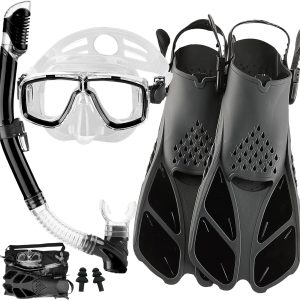 2022 Version Adults Mask Fins Snorkel Set, Snorkeling Gear for Adult with Fins, Snorkel Sets with Flippers, Adult Anti Leak Scuba Gear with Adjustable Fins Diving Mask Full Dry Top Snorkel with Bag