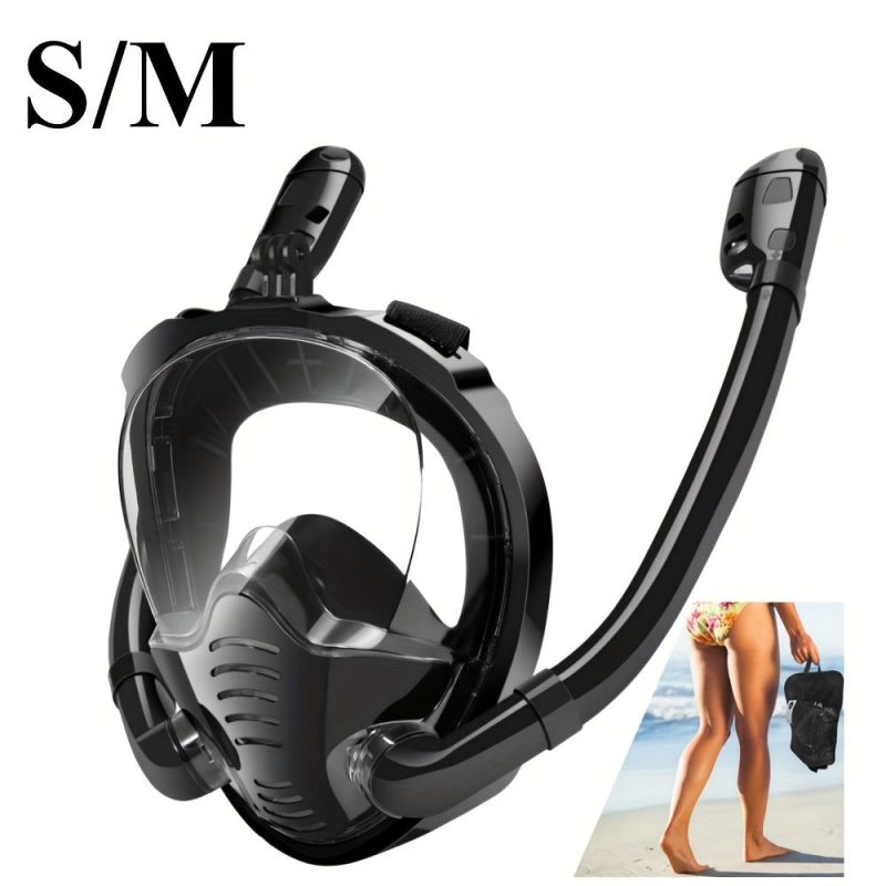 Adult double tube full face mask breathing tube mask, anti-fog and anti-leakage 180° viewing Angle diving goggles, diving swimming snorkeling equipment