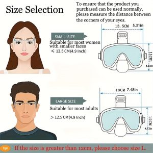 1 snorkeling and diving mask with snorkel, anti-fog and anti-leak diving goggles for swimming, snorkeling and travel diving