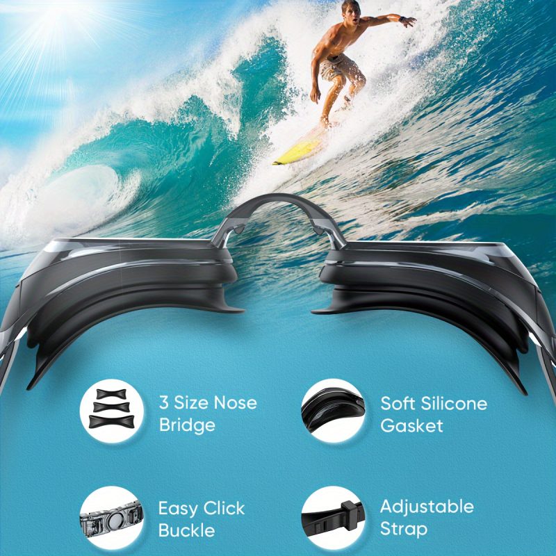 Adult swimming goggles, 180° panoramic view, anti-fog and non-leakage swimming goggles, with replaceable nose bridge, swimming gear