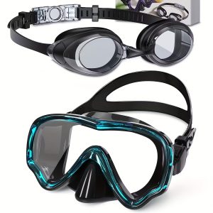 Adult swimming goggles, 180° panoramic view, anti-fog and non-leakage swimming goggles, with replaceable nose bridge, swimming gear